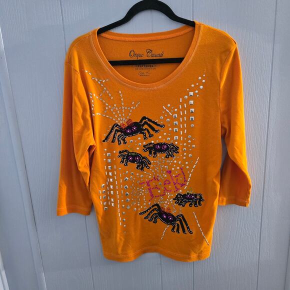 Onque Casuals Spider Embellished Top Size Large – Halloween, Sparkle, Fall Fest - Picture 1 of 6